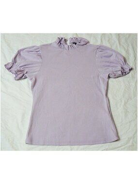 Lavender Ruffled Short sleeve Top Shirt w/ ruffled Mock Turtleneck, XL, NWOT